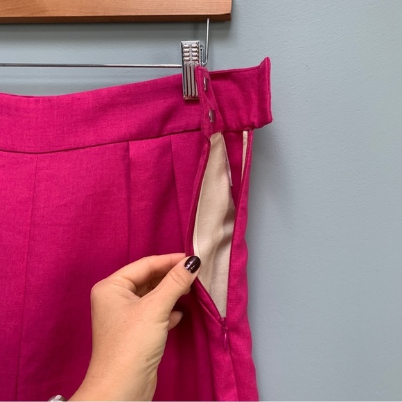 Theory Pleated Pant in Pure Linen Pop Fuchsia Pink size 12 - Picture 12 of 14